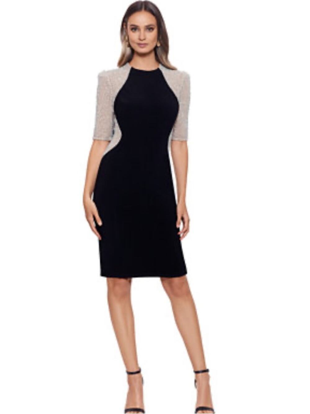 XSCAPE Rhinestone Illusion Sheath Dress Crystal Sleeve Cocktail Dress 6P NWT